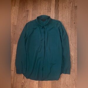 Lane Bryant Teal Button-Up Blouse turquoise Solid Sleek casual lightweight